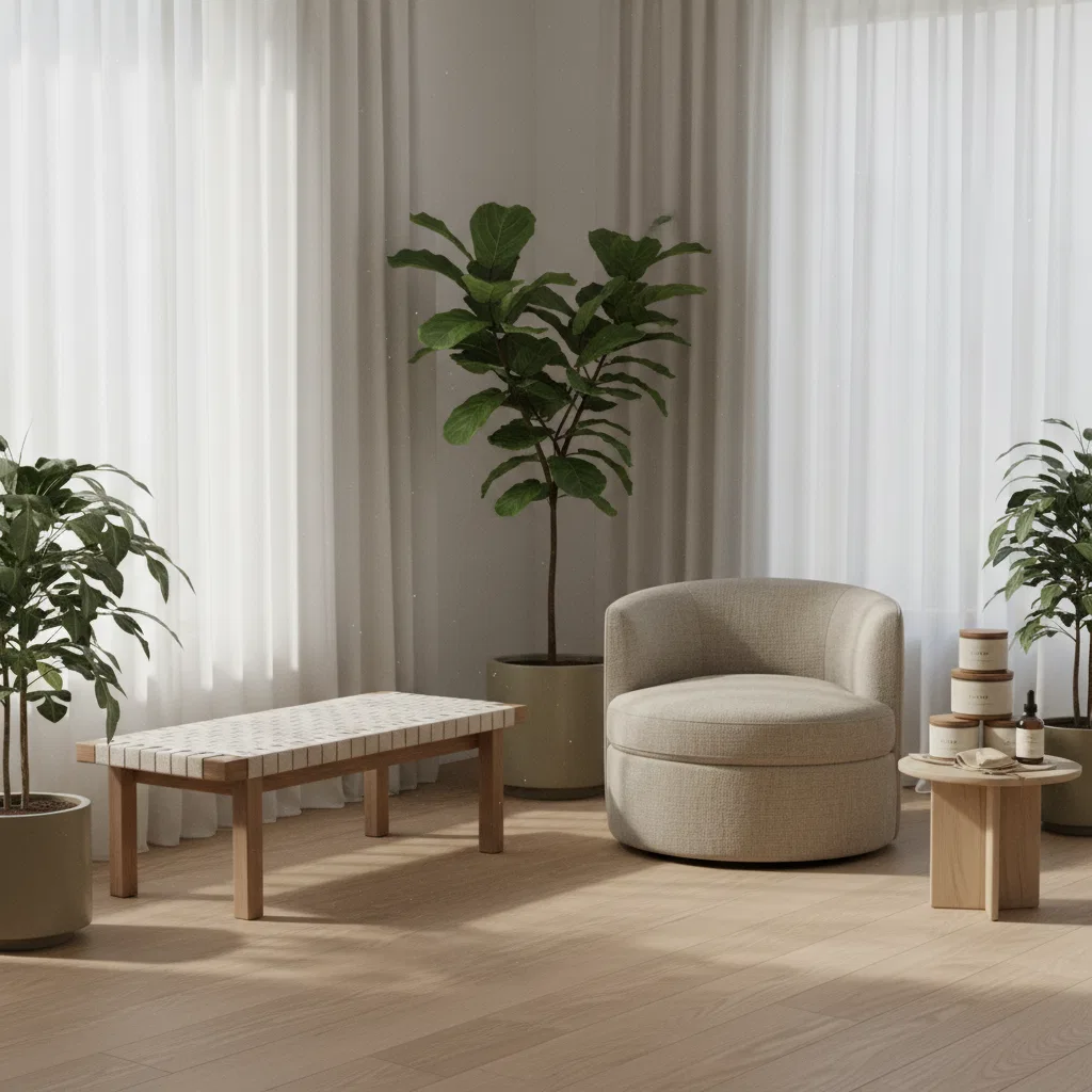 Een lichte, minimalistische kantoorruimte met planten en houten bureaus in een modern Amsterdam pand